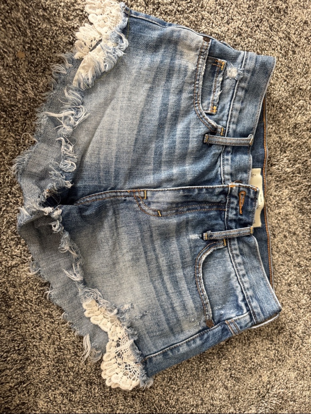 Abercrombie & Fitch vintage Y2K Light Blue Denim   Lace-Trim Cutoff Shorts
